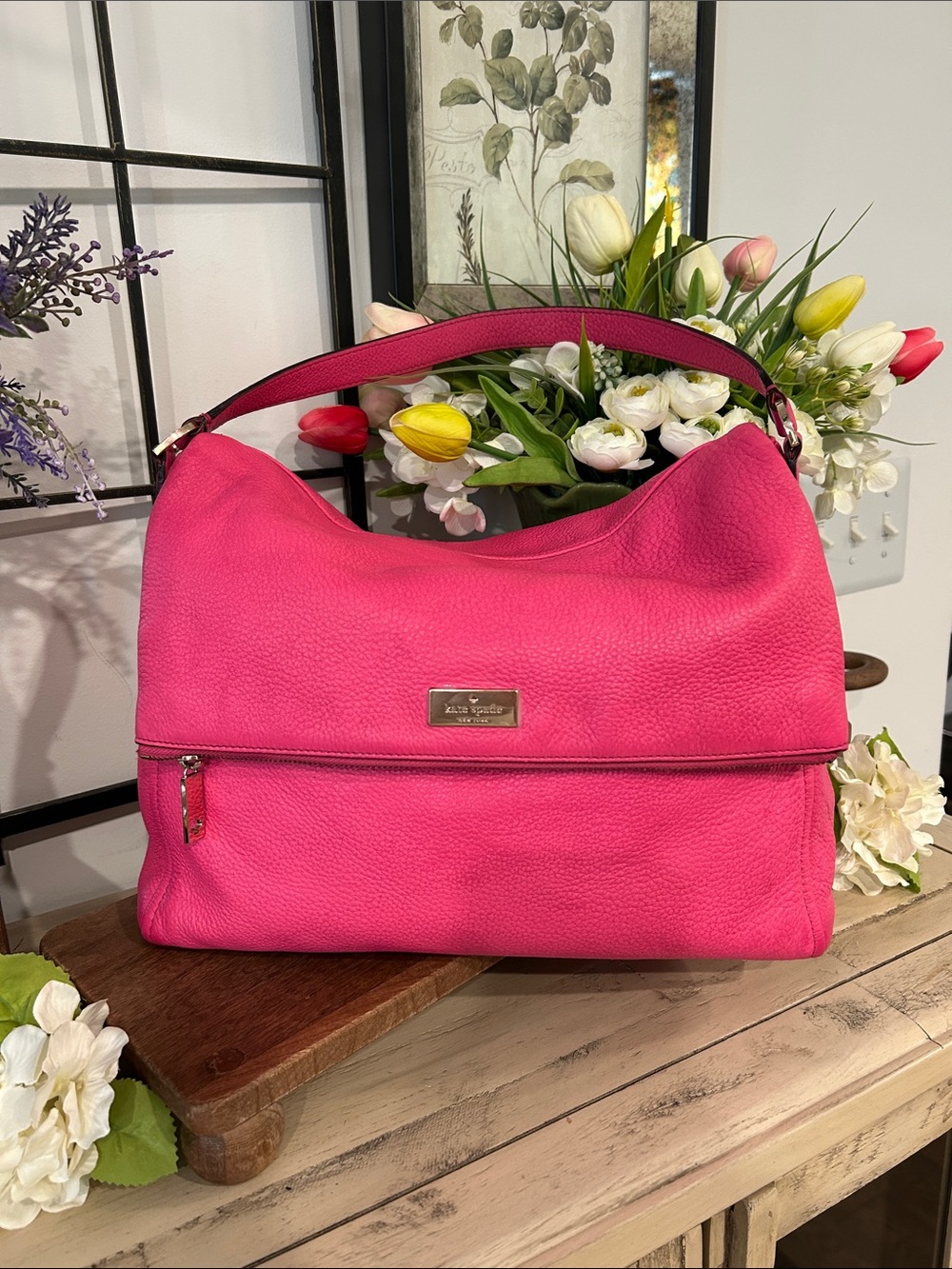 kate spade Hot Pink Pebbled Leather Shoulder Bag